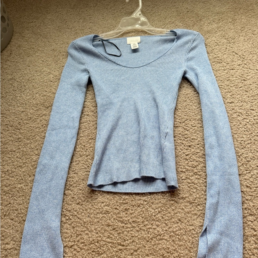 H&M Blue Fitted Blouse with Long Sleeves